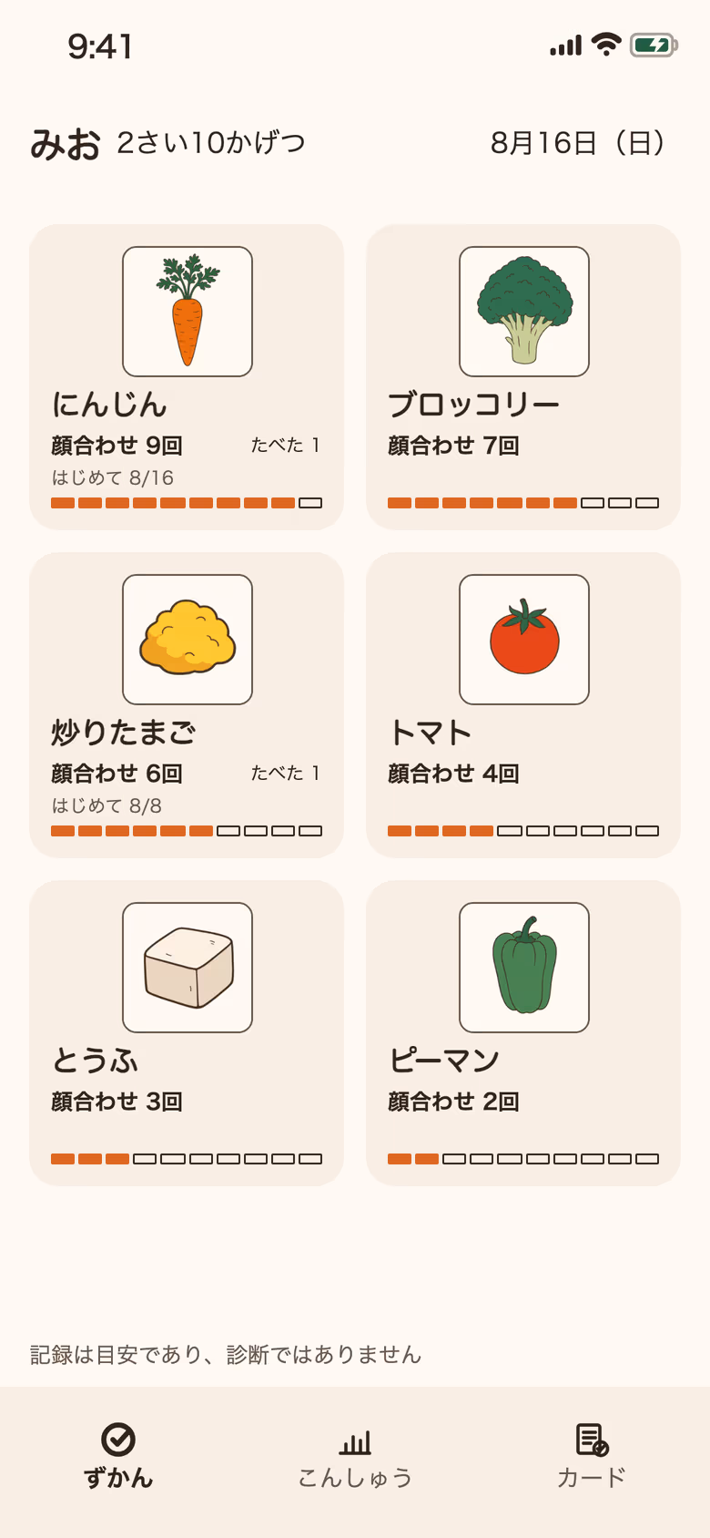 にんじんの顔合わせ9回とたべた1回が見える食材図鑑